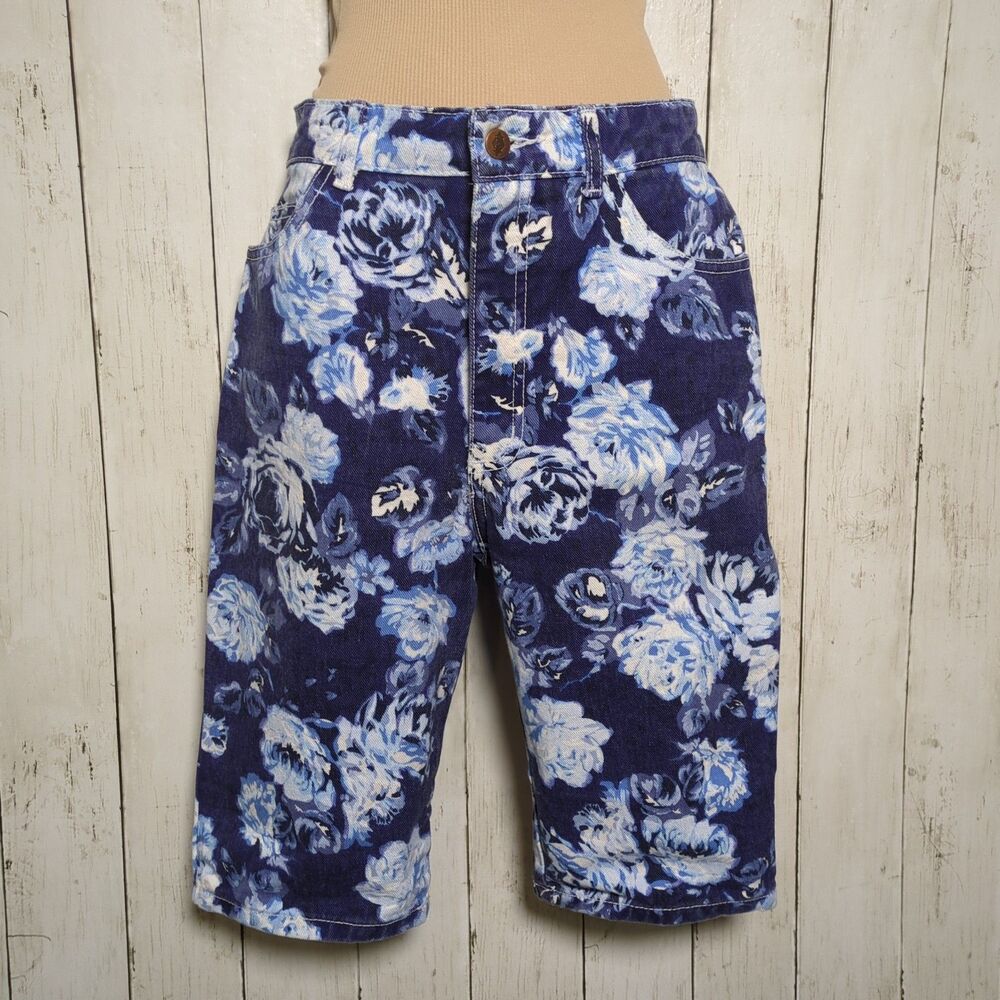Vintage Bongo Floral Denim Bermuda Shorts Size 5 Beachy Surfer Fairy Grunge 90s